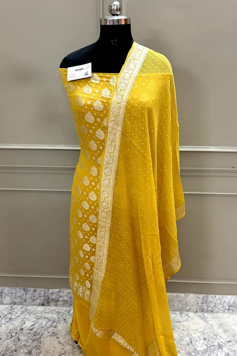 Yellow Zari Pure Georgette Silk Banarasi Suit