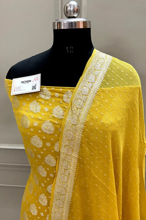 Yellow Zari Pure Georgette Silk Banarasi Suit
