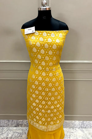Yellow Zari Pure Georgette Silk Banarasi Suit