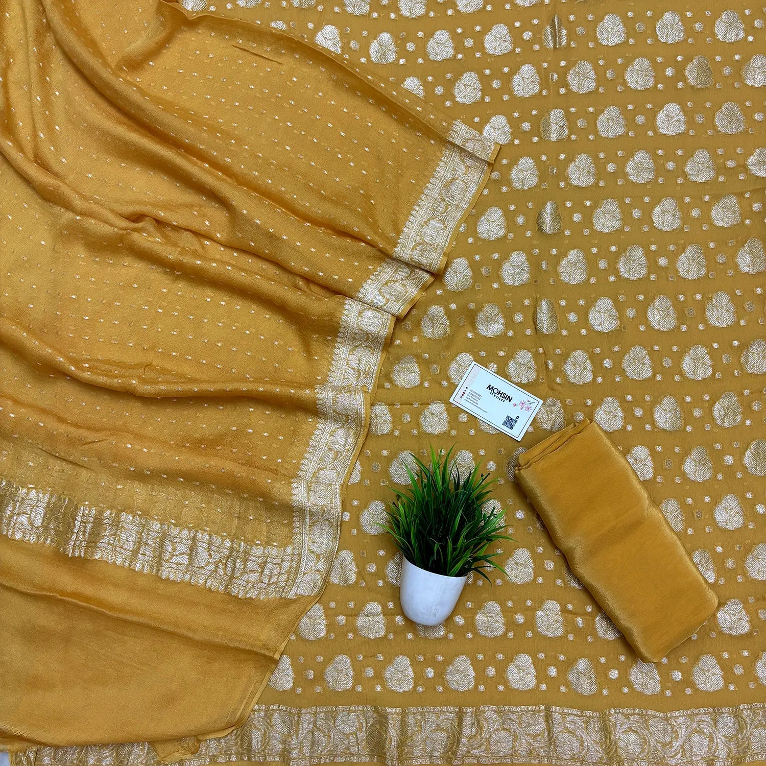 Yellow Zari Pure Georgette Silk Banarasi Suit