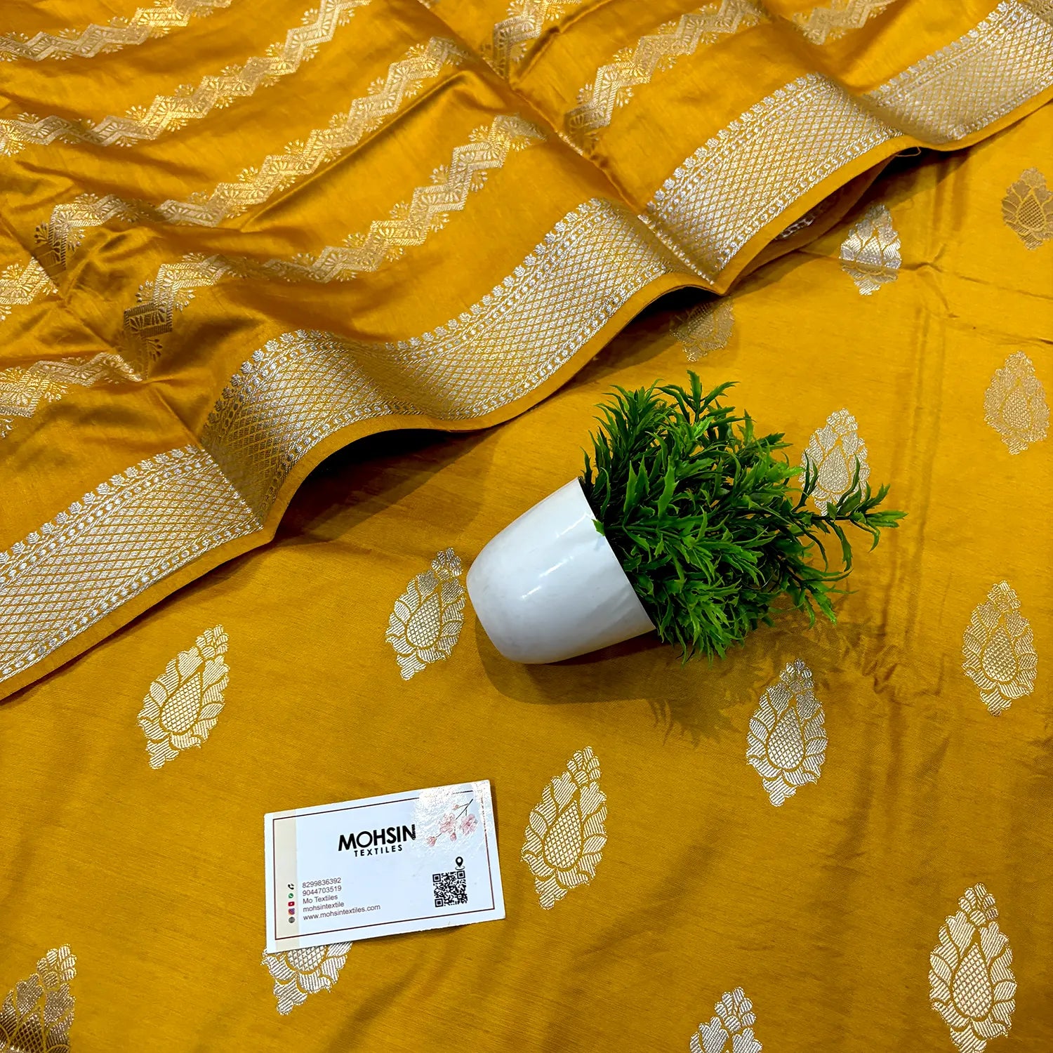 Yellow Zari Satin Silk Banarasi Suit