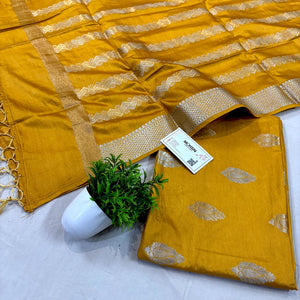 Yellow Zari Satin Silk Banarasi Suit