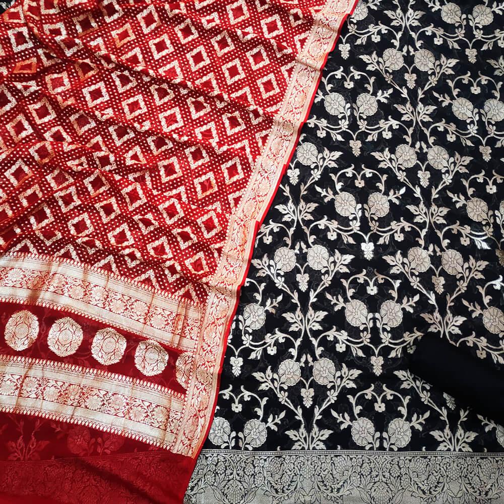 Black and Red Khaddi Chiffon Suit