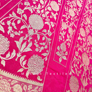 Banarasi Khaddi Chiffon Lahenga Pure Silk with Border Patches (Full Kalli 18 Pcs.) Red Lahenga / Red Dupatta - Mohsin Textiles