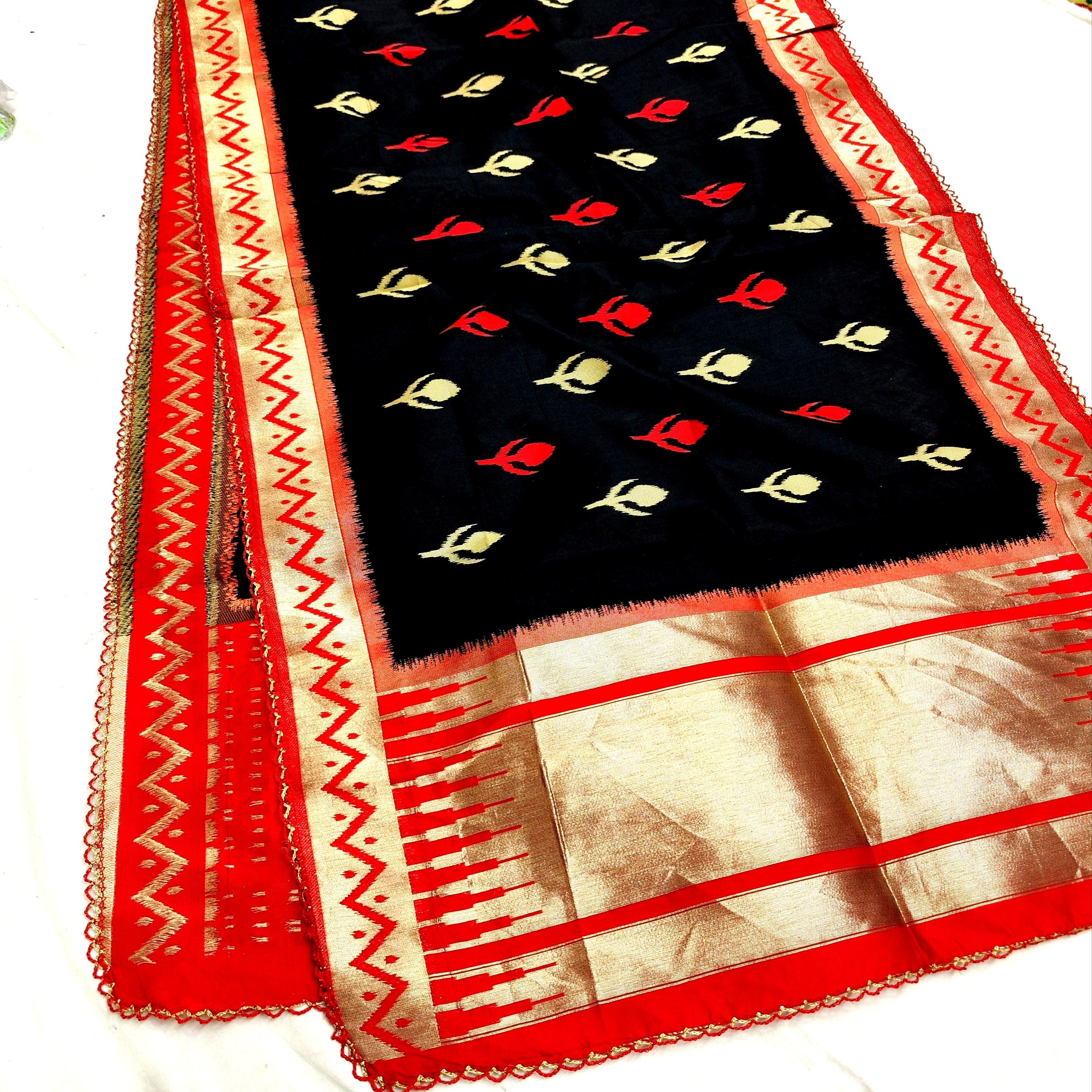 100% Pure Katan Silk Banarasi Stole For Women. Woven by Hand Machine Finest Quality Soft Silk Fabric is Used. Wear it in Wedding, Occasion, Party.