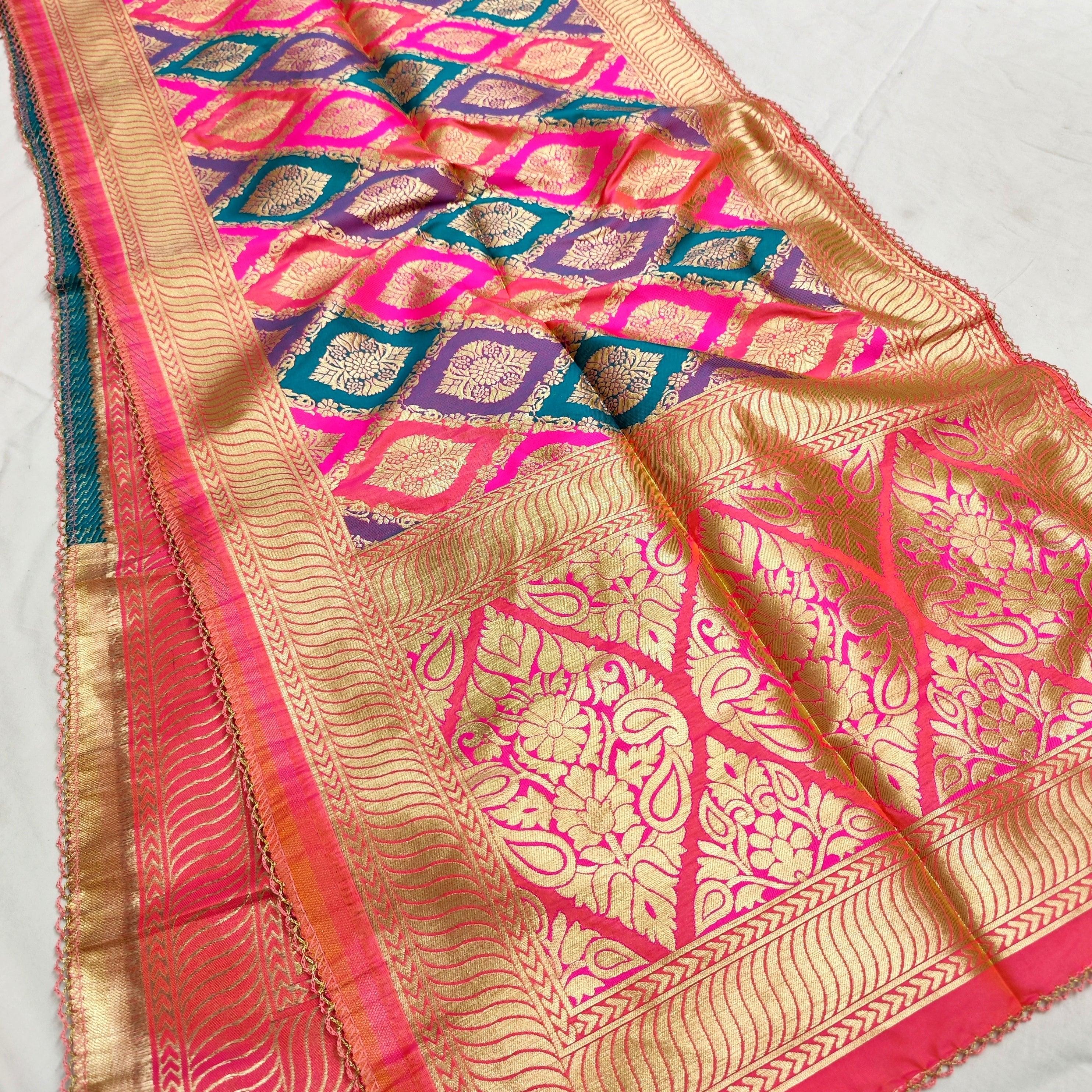 Best Banarasi Katan Silk Stole For Party Occasions & Wedding. Soft Pure Katan Stole With Zari Work.