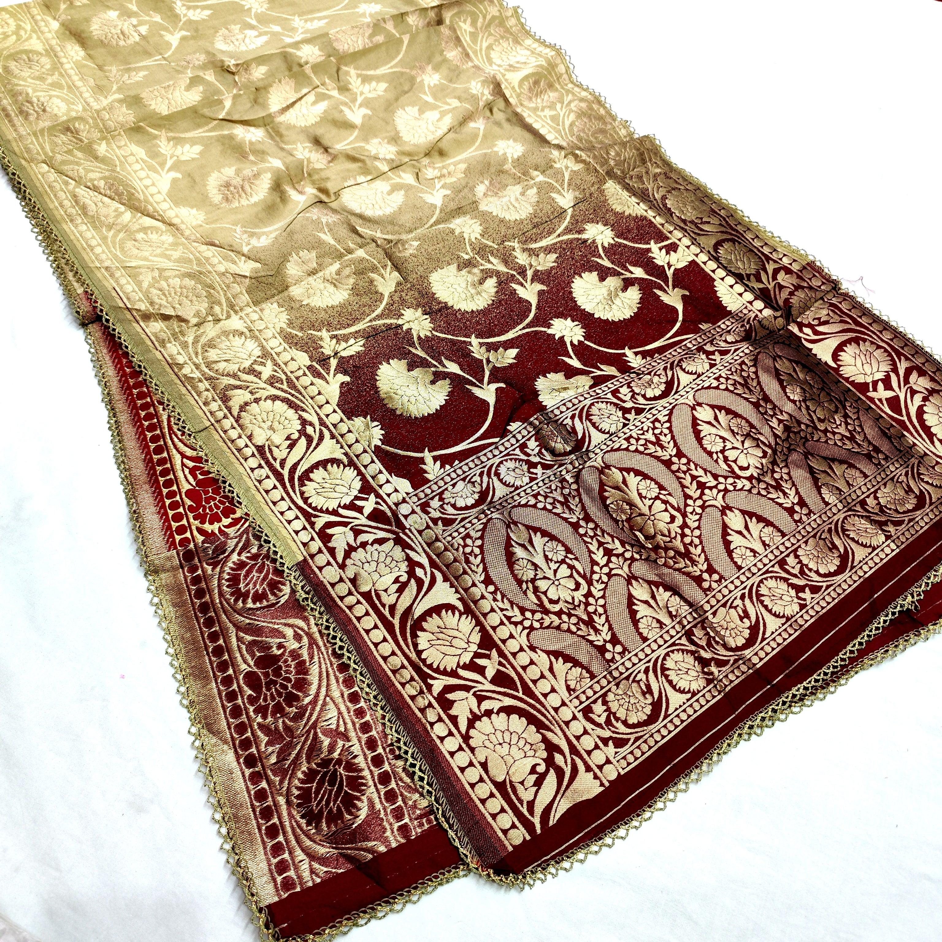 Beautiful Hand Woven Banarasi Ladies Stole. Double Shaded Top-Notch Fabric Soft Fabric.