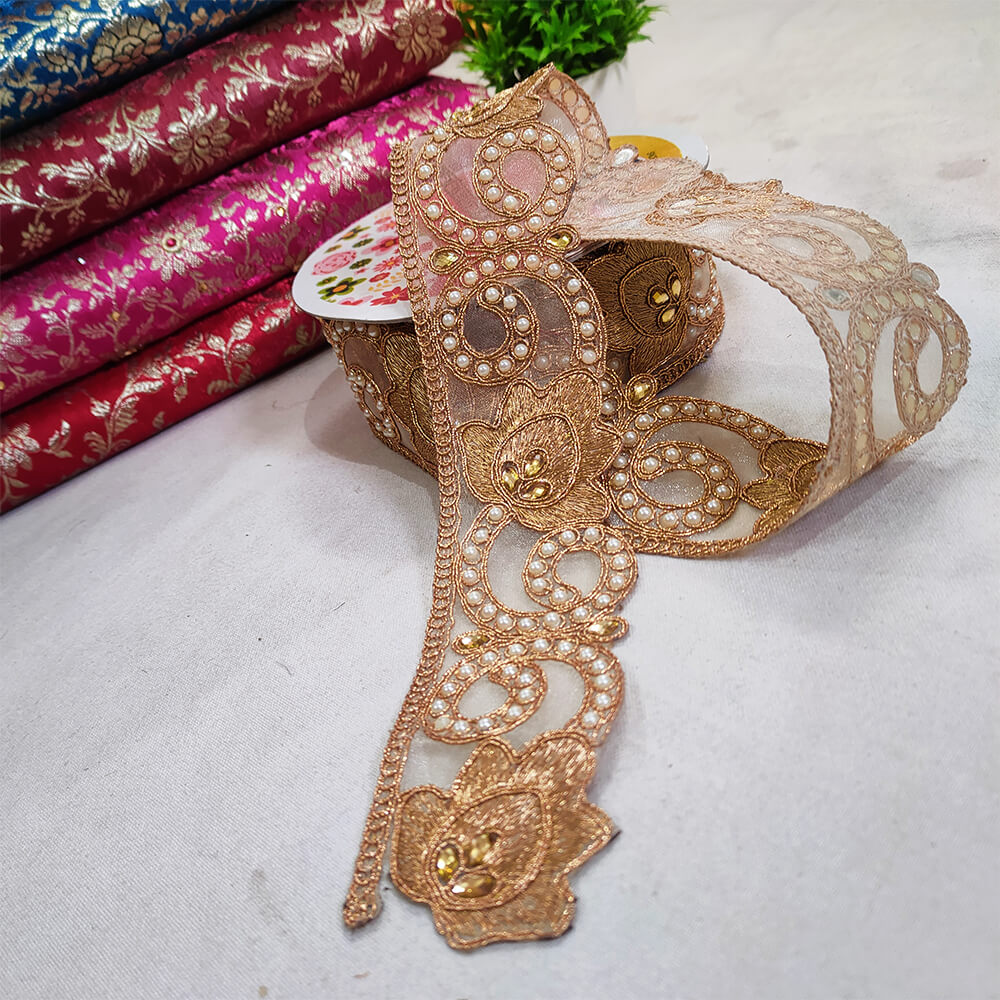 Designer Pearl Stone Rose Gold Border Lace