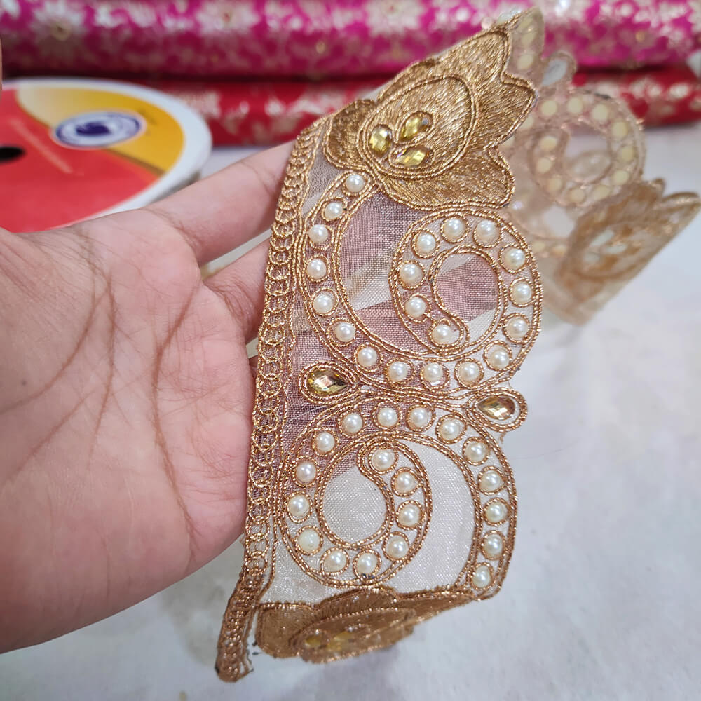 Designer Pearl Stone Rose Gold Border Lace
