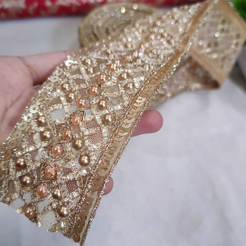 Fancy Sequence Work Rose Gold Border Lace