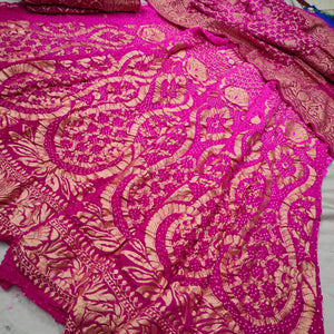 Banarasi Khaddi Chiffon Lahenga Pure Silk with Bandhni work (Full Kalli 12 Pcs.) Dark &light pink Lahenga / Dark & Light pink Dupatta - Mohsin Textiles