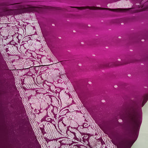 Banarasi Khaddi Chiffon Suit Pure Silk Dress (Silver-Triple Carry) Margenta - Mohsin Textiles