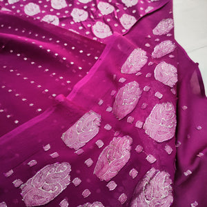 Banarasi Khaddi Chiffon Suit Pure Silk Dress (Silver-Triple Carry) Margenta - Mohsin Textiles