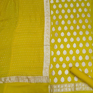 Banarasi Khaddi Chiffon Suit Pure Silk Dress (Silver-Patti) Lemon š - Mohsin Textiles
