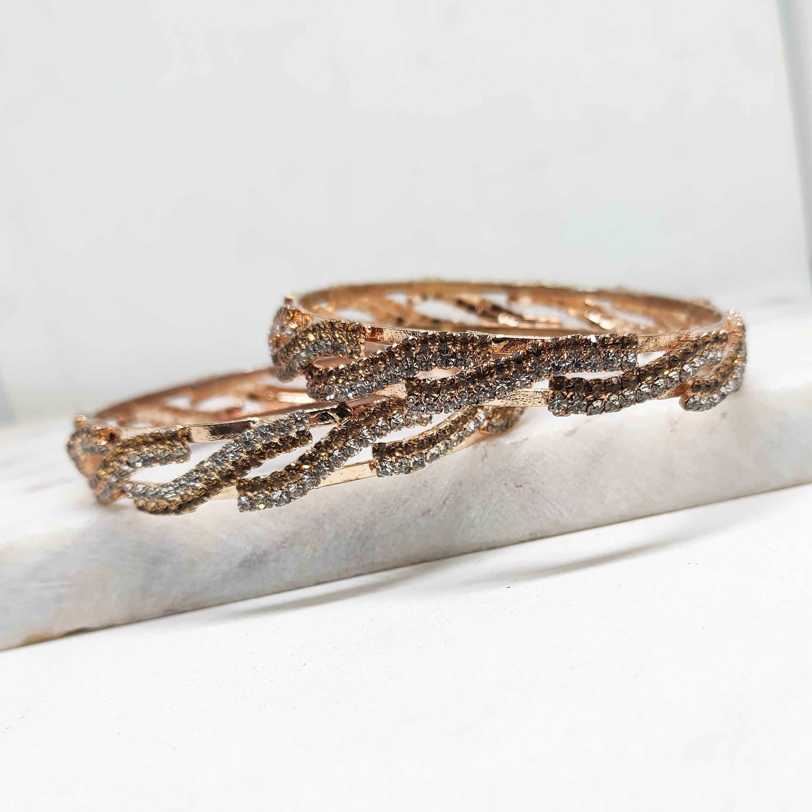 Rose Gold Plated Bangles Heavy Kada With Silver and Copper Stone For Women's & Girls - Mohsin Textiles
