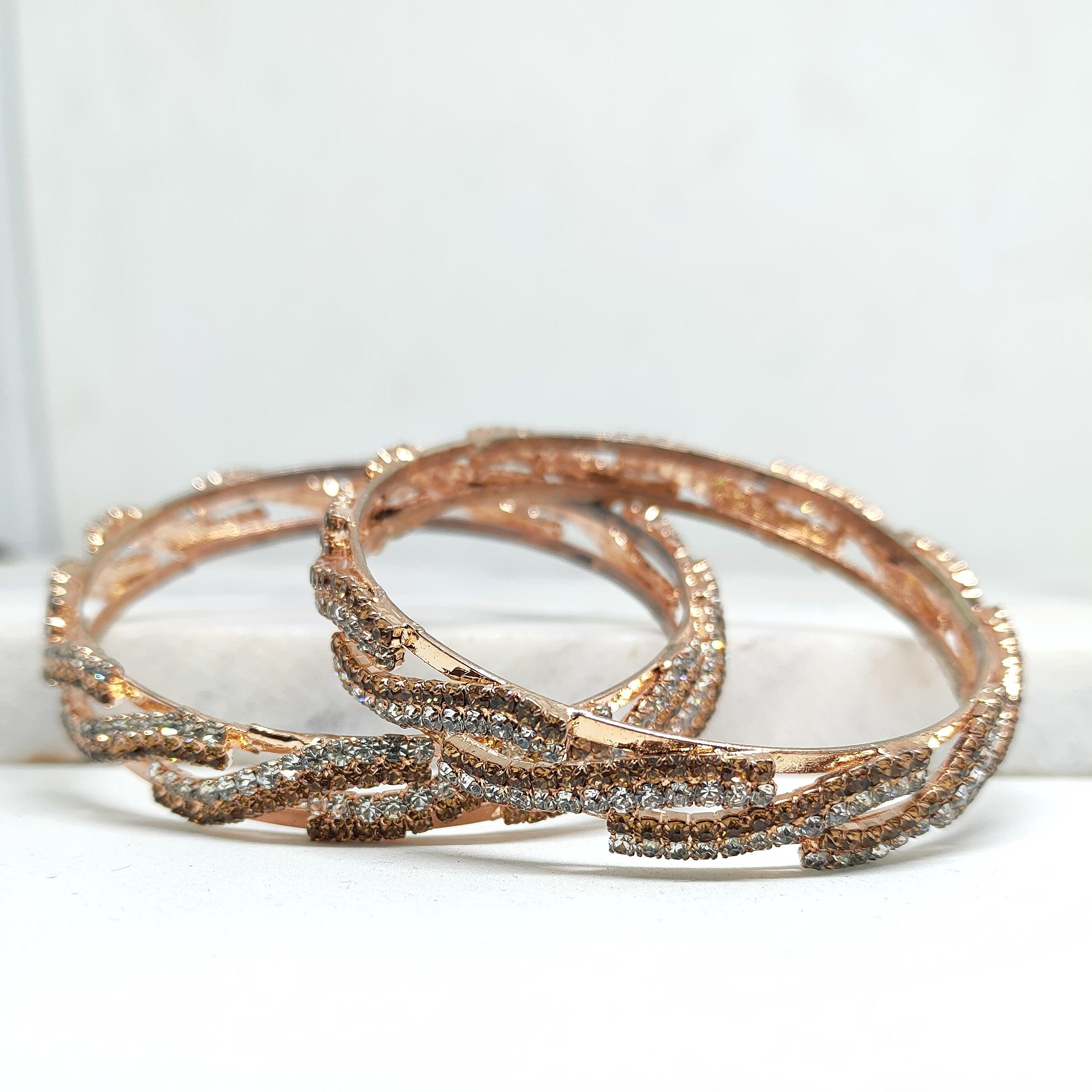Rose Gold Plated Bangles Heavy Kada With Silver and Copper Stone For Women's & Girls - Mohsin Textiles