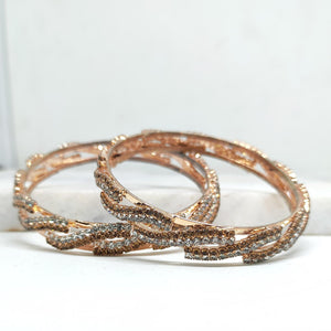 Rose Gold Plated Bangles Heavy Kada With Silver and Copper Stone For Women's & Girls - Mohsin Textiles