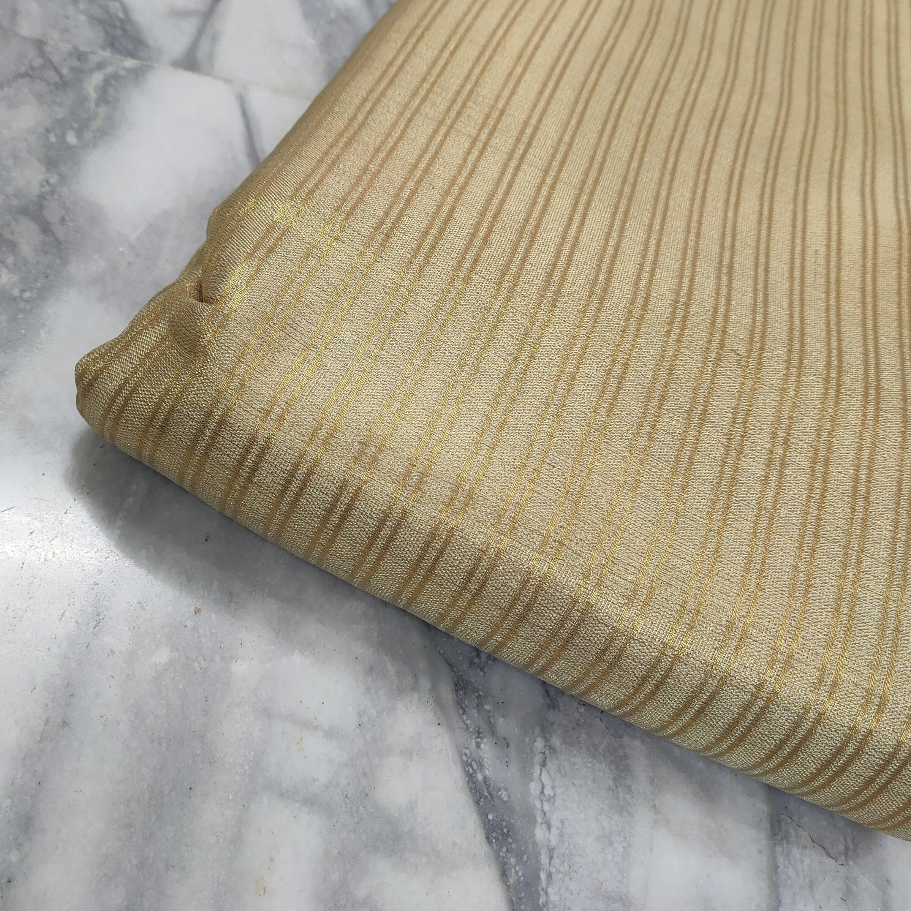Banarasi Zari Brocade Fabric (Zari Dual Stripe ) Golden Unstitched Dress Material - Mohsin Textiles