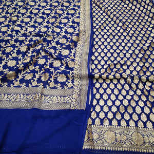 Pure Khaddi Chiffon Handloom Silk Suit Salwar Kameez (Minara buti - Royal Blue) Unstitched - Mohsin Textiles