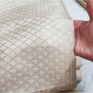 Pure Banarasi Silk Jamewar Fabric (Squre Jaal) Creamy Golden - Mohsin Textiles