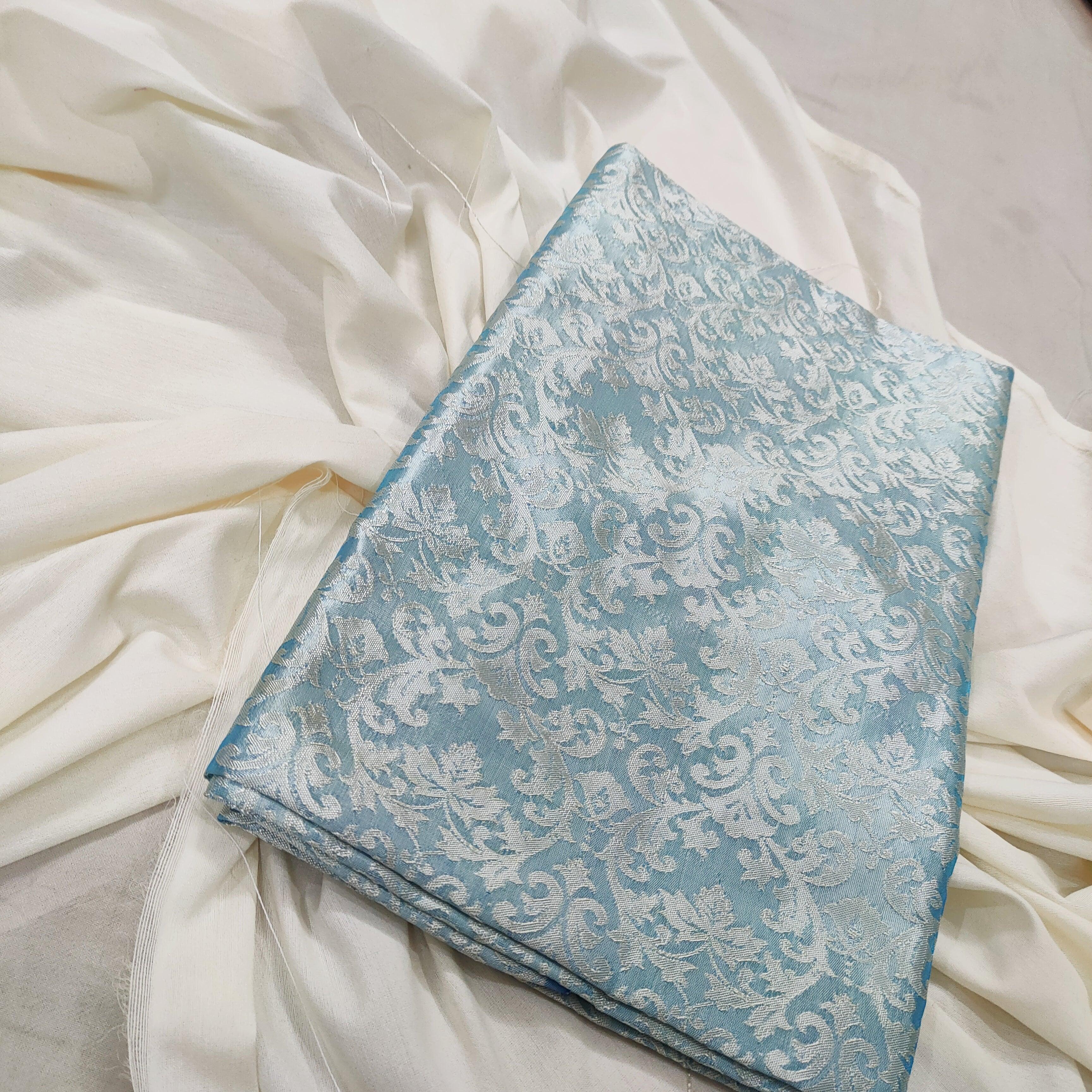 Beautiful Shiny White & Firozi Silk Kurta Pajama For Men. Best For Party, Occasion, Function