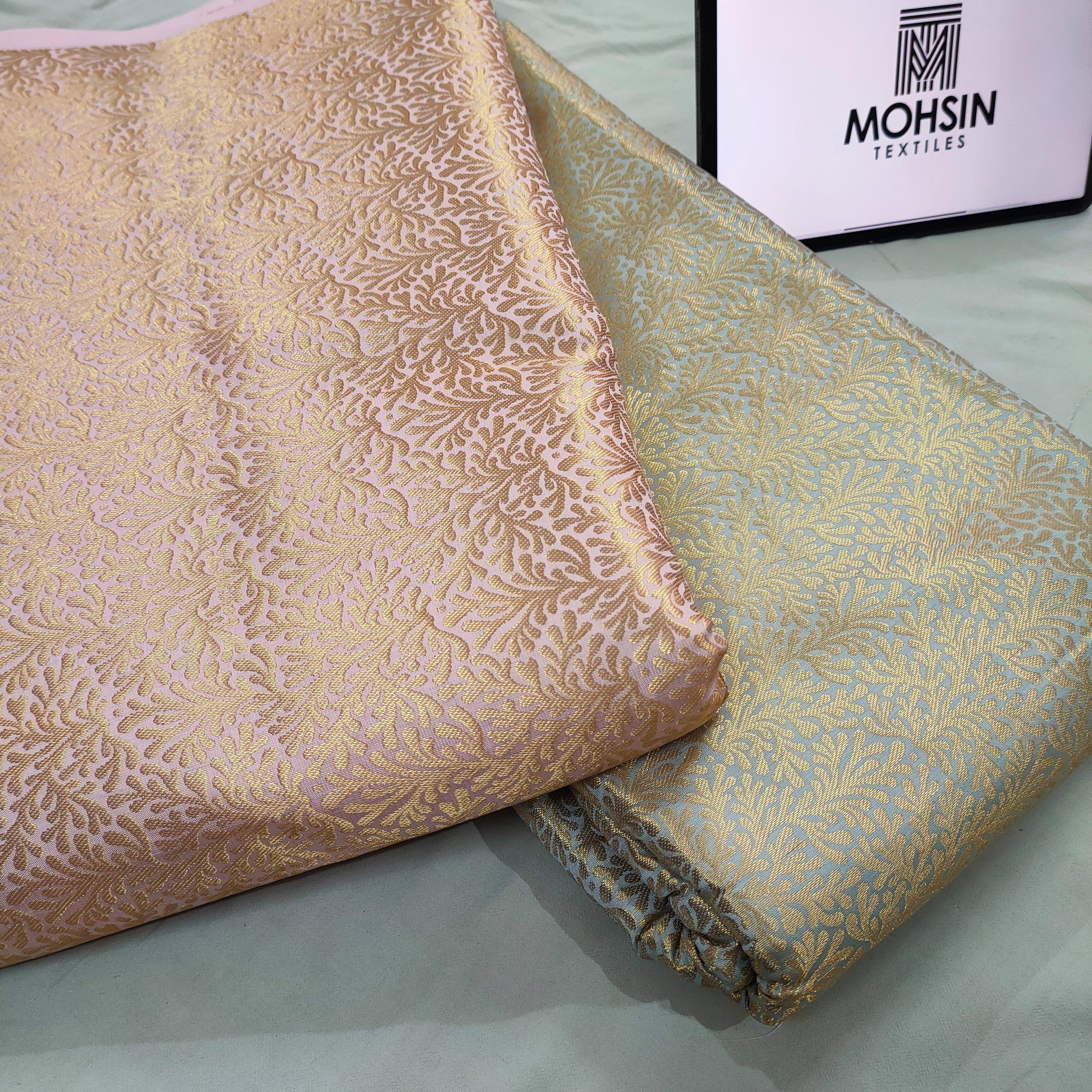 Dhania Pure Banarasi Saton Silk Fabric - Mohsin Textiles