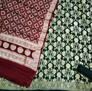 Pure Khaddi Chiffon Banarasi Suit With Zari Work. Best For Wedding, Party, Function