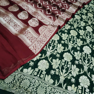 Pure Khaddi Chiffon Banarasi Suit With Zari Work. Best For Wedding, Party, Function