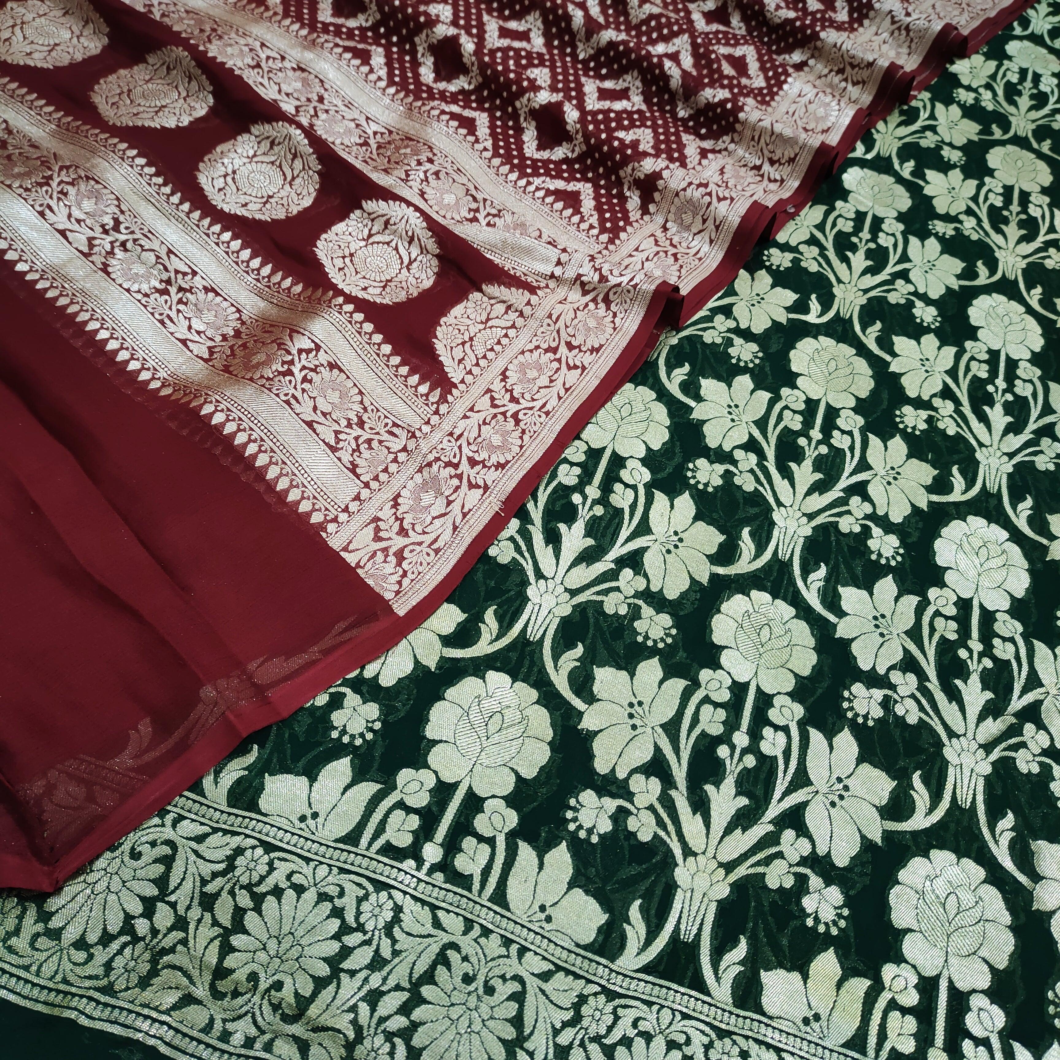 Pure Khaddi Chiffon Banarasi Suit With Zari Work. Best For Wedding, Party, Function