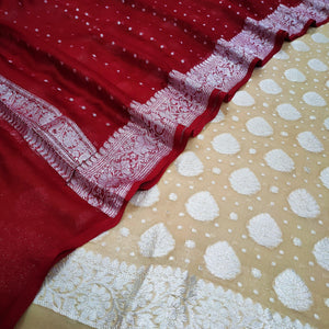 Pure Khaddi Chiffon Banarasi Suit With Zari Work. Best For Wedding, Party, Function