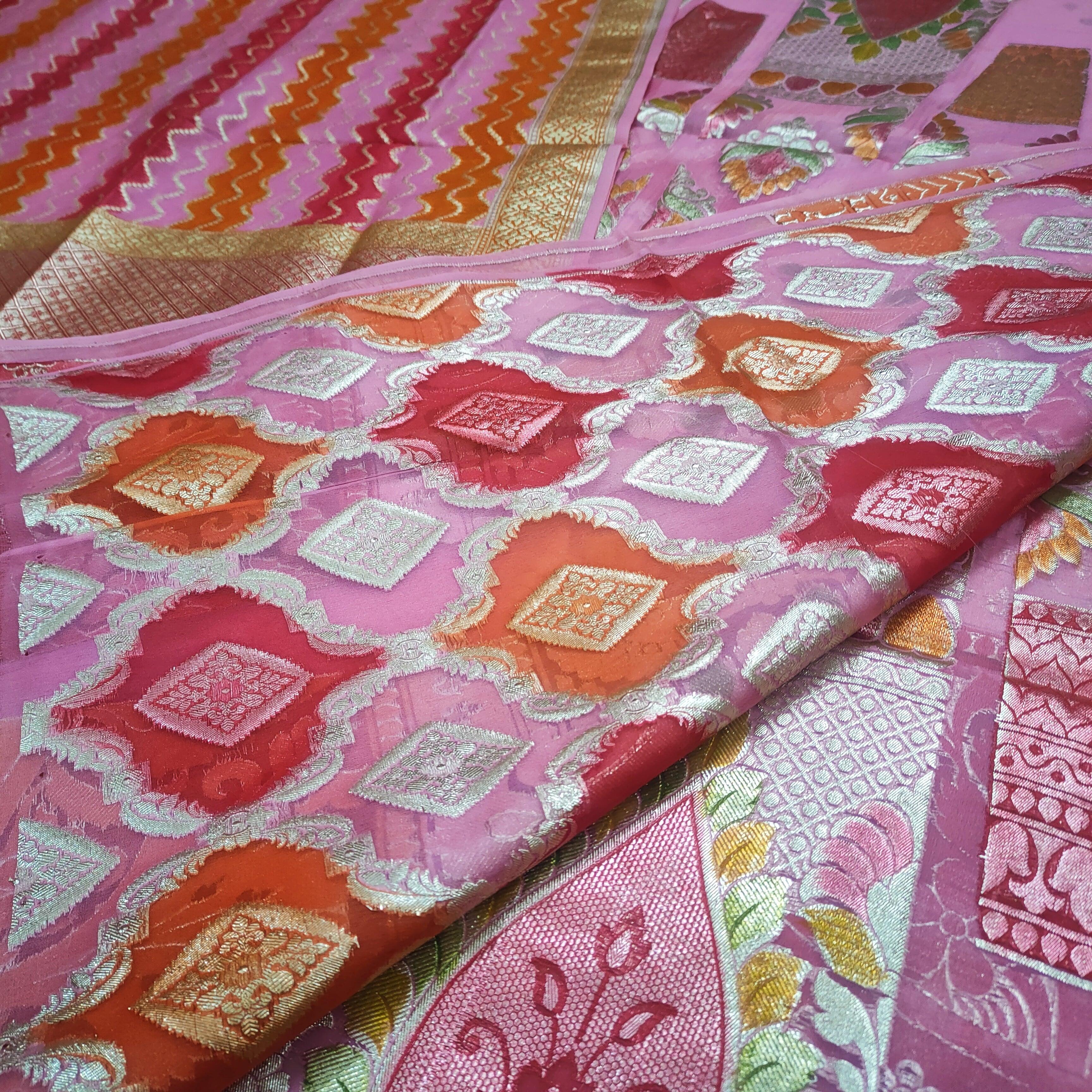 Hand brush painting pure organza silk 24 kalli lahenga with 1 meter blouse. Best choice for party, occasion, wedding