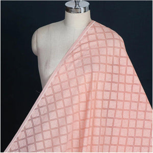Pure Banarasi Resham Silk Handwon Silk Fabric (Square Cutwork) Light Peach - Mohsin Textiles