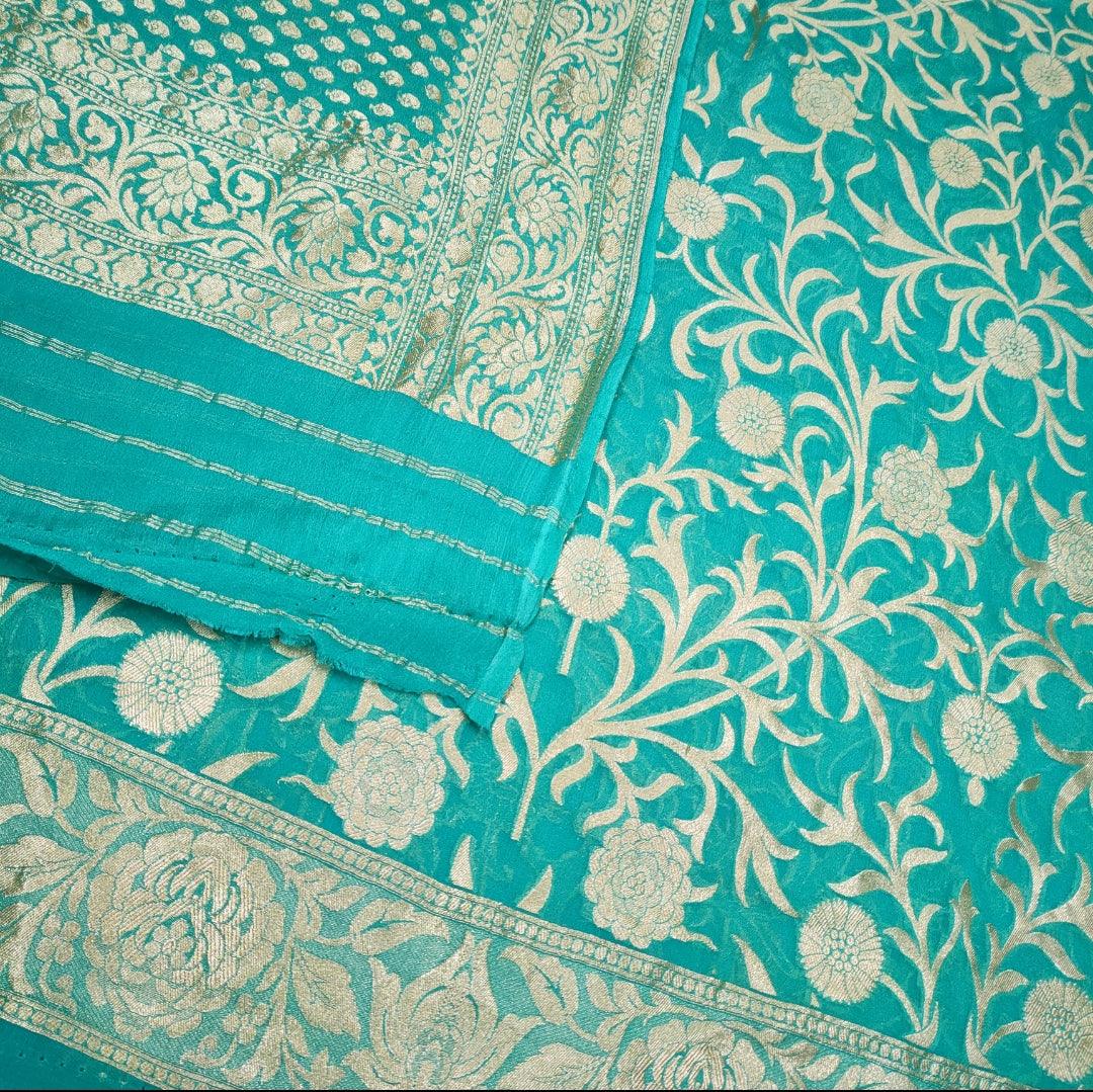 Pure Khaddi Chiffon Banarasi Suit With Zari Work. Best For Wedding, Party, Function