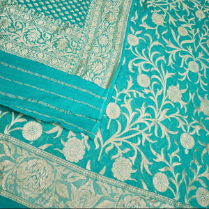 Pure Khaddi Chiffon Banarasi Suit With Zari Work. Best For Wedding, Party, Function