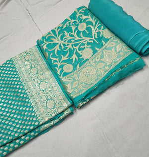 Pure Khaddi Chiffon Banarasi Suit With Zari Work. Best For Wedding, Party, Function