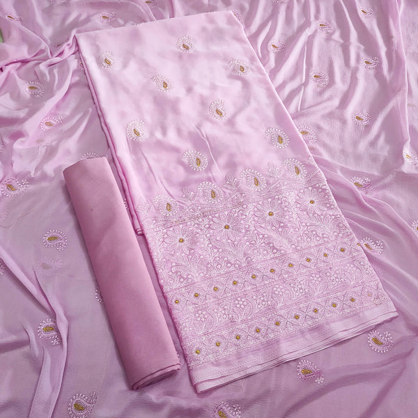 Baby Pink Chikankari Chiffon Silk Banarasi Suit