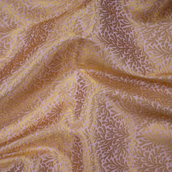 Baby Pink Dhaniya Golden Zari Satin Silk Fabric