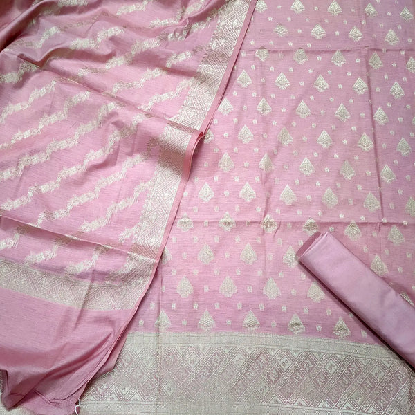 Baby Pink Golden Zari Viscose Cotton Banarasi Suit