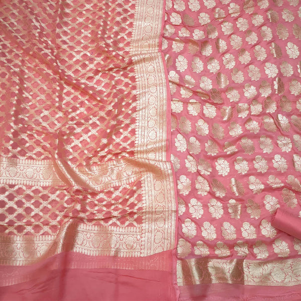 Baby Pink Handloom Khaddi Georgette Silk Banarasi Suit