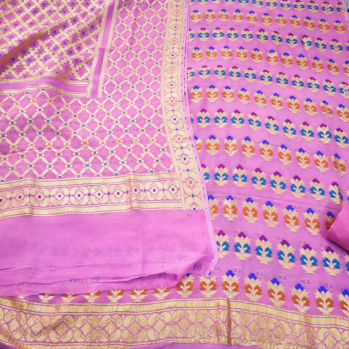 Baby Pink Handloom Meenakari Georgette Banarasi Suit