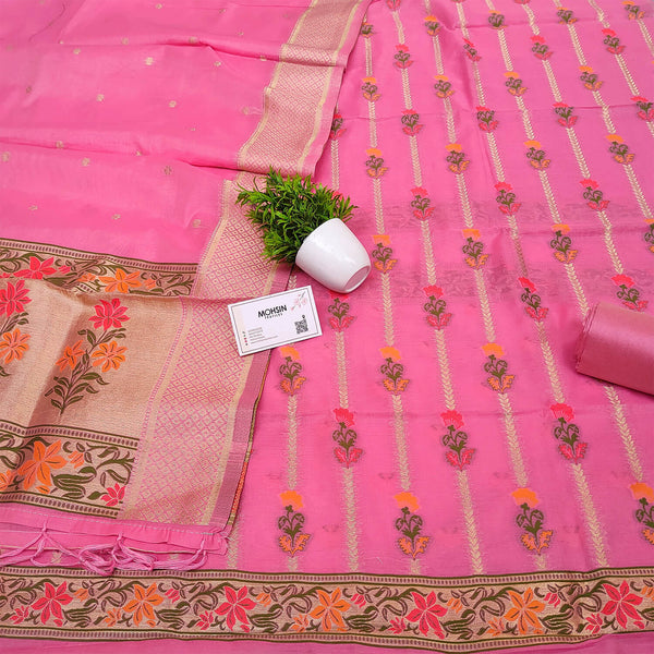 Baby Pink Resham Chanderi Silk Banarasi Suit