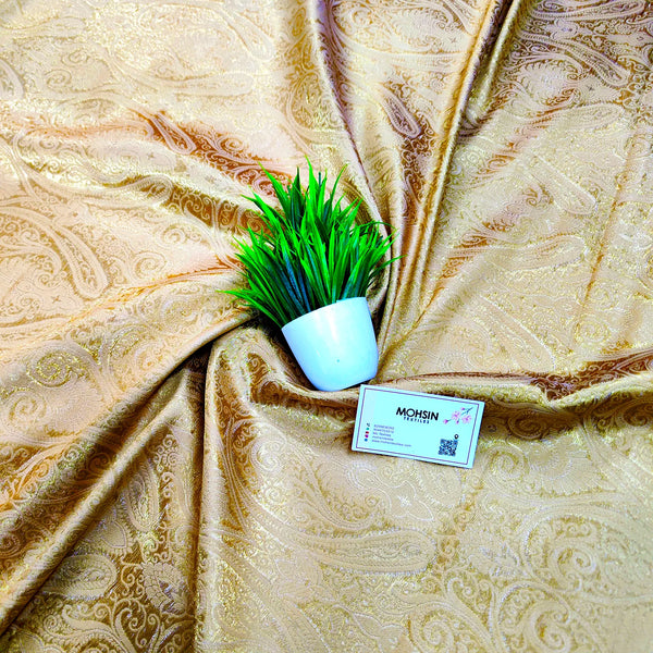 Beige Brocade Katan Silk Banarasi Fabric
