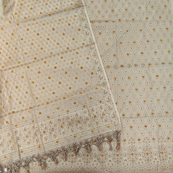 Beige Cotton Silk Stone Work Banarasi Suit