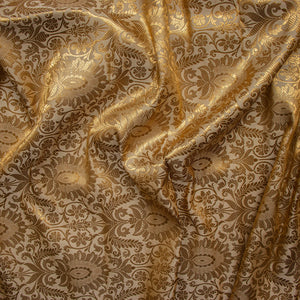 Beige Golden Zari Katan Brocade Silk Fabric