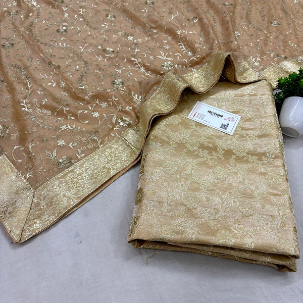 Beige Golden Zari Kimkhab Silk Banarasi Gharara