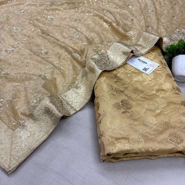 Beige Golden Zari Katan Silk Banarasi Gharara