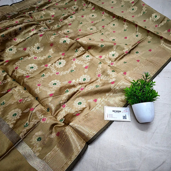 Beige Meenakari Satin Silk Banarasi Dupatta