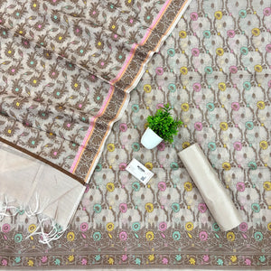 Beige Resham Zari Banarasi Silk Suit