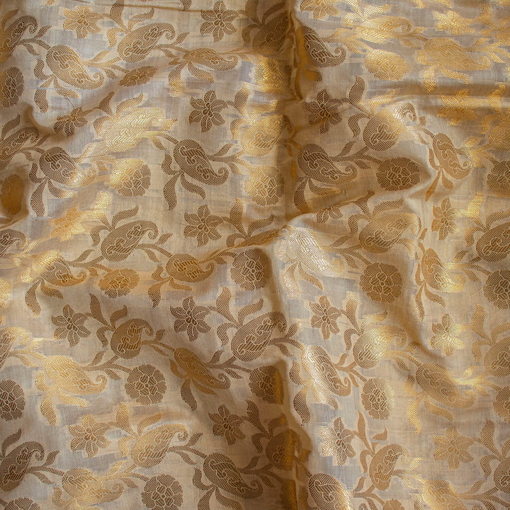 Beige Zari Woven Banarasi Musrize Silk Fabric