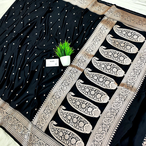 Black Chitrani Buti Katan Silk Banarasi Saree